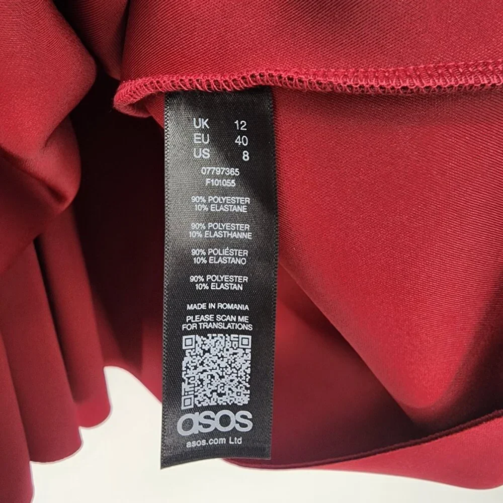 ASOS Fit & Flare Mini Dress 8 Cocktail Plunge V Neck Skater Embellished Burgundy - Picture 9 of 11